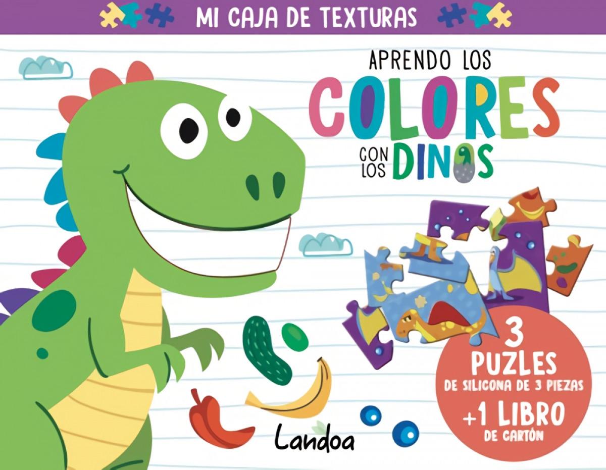 Aprendo los colores con los dinos "3 Puzles de silicona de 3 piezas + 1 libro de cartón"